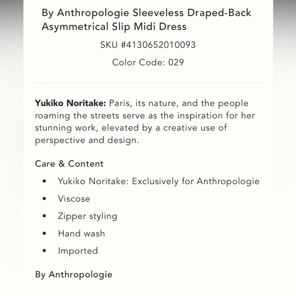 By Anthropologie sleeveless draped back asymmetrical slip midi dress, size 16W - Picture 5 of 7